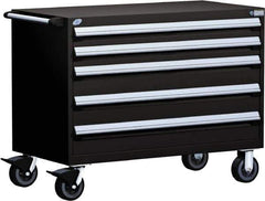 Rousseau Metal - 5 Drawer Steel Tool Roller Cabinet - 48" Wide x 37-1/2" High x 27" Deep, Ball Bearing Drawer Slides, Black - Exact Industrial Supply