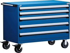 Rousseau Metal - 5 Drawer Steel Tool Roller Cabinet - 48" Wide x 37-1/2" High x 27" Deep, Ball Bearing Drawer Slides, Blue - Exact Industrial Supply