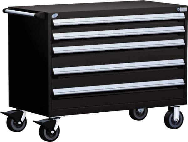 Rousseau Metal - 5 Drawer Steel Tool Roller Cabinet - 48" Wide x 37-1/2" High x 24" Deep, Ball Bearing Drawer Slides, Black - Exact Industrial Supply