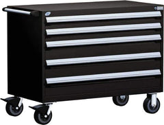 Rousseau Metal - 5 Drawer Steel Tool Roller Cabinet - 48" Wide x 37-1/2" High x 24" Deep, Ball Bearing Drawer Slides, Black - Exact Industrial Supply