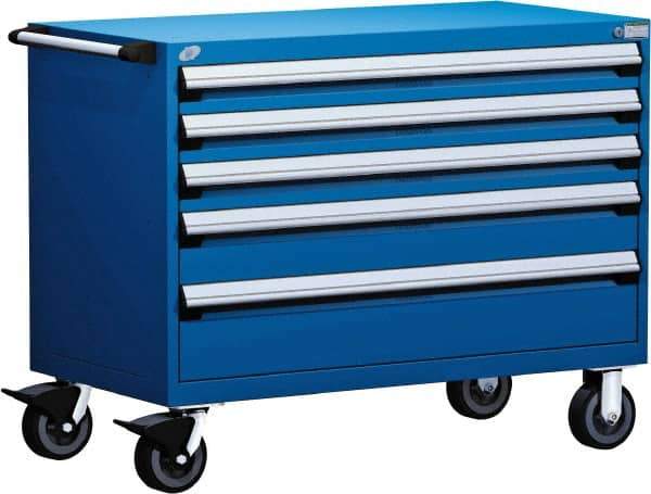 Rousseau Metal - 5 Drawer Steel Tool Roller Cabinet - 48" Wide x 37-1/2" High x 27" Deep, Ball Bearing Drawer Slides, Blue - Exact Industrial Supply
