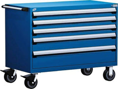 Rousseau Metal - 5 Drawer Steel Tool Roller Cabinet - 48" Wide x 37-1/2" High x 27" Deep, Ball Bearing Drawer Slides, Blue - Exact Industrial Supply