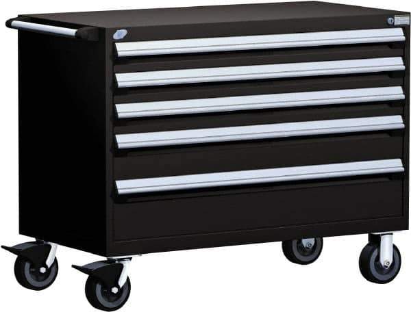 Rousseau Metal - 5 Drawer Steel Tool Roller Cabinet - 48" Wide x 37-1/2" High x 24" Deep, Ball Bearing Drawer Slides, Black - Exact Industrial Supply