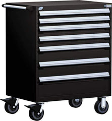 Rousseau Metal - 5 Drawer Steel Tool Roller Cabinet - 36" Wide x 45-1/2" High x 24" Deep, Ball Bearing Drawer Slides, Black - Exact Industrial Supply