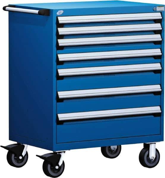 Rousseau Metal - 5 Drawer Steel Tool Roller Cabinet - 36" Wide x 45-1/2" High x 18" Deep, Ball Bearing Drawer Slides, Blue - Exact Industrial Supply