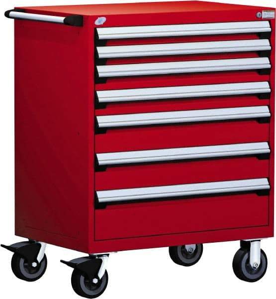 Rousseau Metal - 5 Drawer Steel Tool Roller Cabinet - 30" Wide x 45-1/2" High x 27" Deep, Ball Bearing Drawer Slides, Red - Exact Industrial Supply