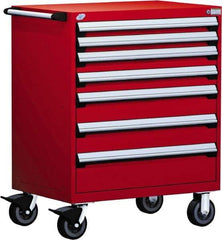 Rousseau Metal - 5 Drawer Steel Tool Roller Cabinet - 30" Wide x 45-1/2" High x 27" Deep, Ball Bearing Drawer Slides, Red - Exact Industrial Supply