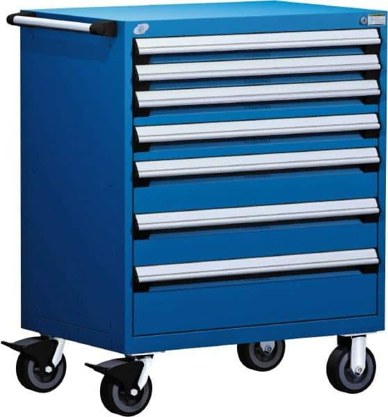 Rousseau Metal - 5 Drawer Steel Tool Roller Cabinet - 30" Wide x 45-1/2" High x 27" Deep, Ball Bearing Drawer Slides, Blue - Exact Industrial Supply