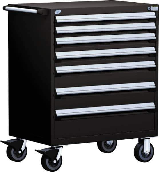 Rousseau Metal - 5 Drawer Steel Tool Roller Cabinet - 30" Wide x 45-1/2" High x 21" Deep, Ball Bearing Drawer Slides, Red - Exact Industrial Supply