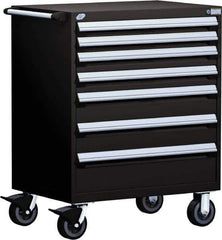 Rousseau Metal - 5 Drawer Steel Tool Roller Cabinet - 30" Wide x 45-1/2" High x 21" Deep, Ball Bearing Drawer Slides, Black - Exact Industrial Supply