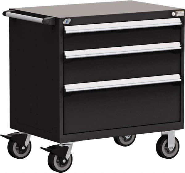 Rousseau Metal - 5 Drawer Steel Tool Roller Cabinet - 36" Wide x 37-1/2" High x 24" Deep, Ball Bearing Drawer Slides, Black - Exact Industrial Supply
