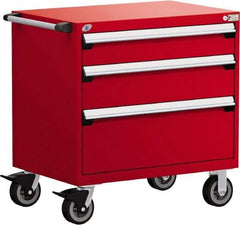 Rousseau Metal - 5 Drawer Steel Tool Roller Cabinet - 36" Wide x 37-1/2" High x 24" Deep, Ball Bearing Drawer Slides, Red - Exact Industrial Supply