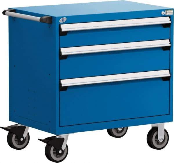 Rousseau Metal - 5 Drawer Steel Tool Roller Cabinet - 36" Wide x 37-1/2" High x 18" Deep, Ball Bearing Drawer Slides, Blue - Exact Industrial Supply