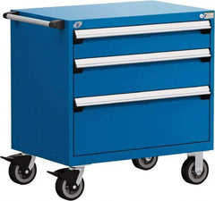 Rousseau Metal - 5 Drawer Steel Tool Roller Cabinet - 36" Wide x 37-1/2" High x 18" Deep, Ball Bearing Drawer Slides, Blue - Exact Industrial Supply