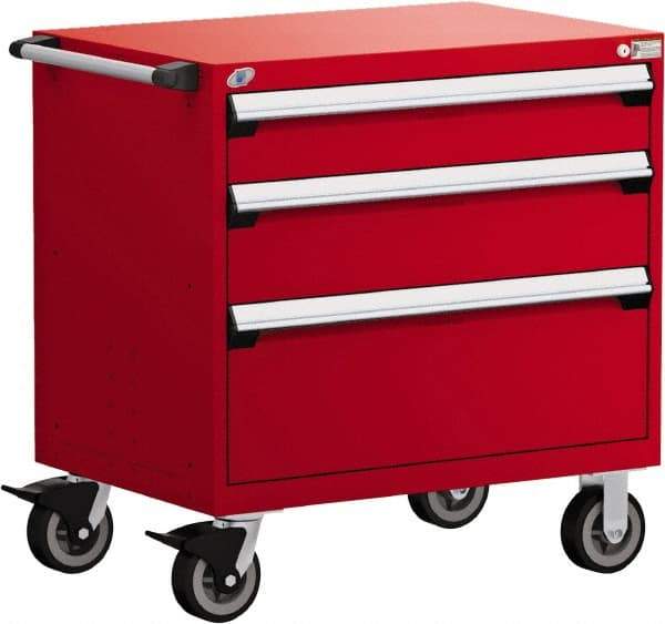 Rousseau Metal - 5 Drawer Steel Tool Roller Cabinet - 30" Wide x 37-1/2" High x 27" Deep, Ball Bearing Drawer Slides, Red - Exact Industrial Supply