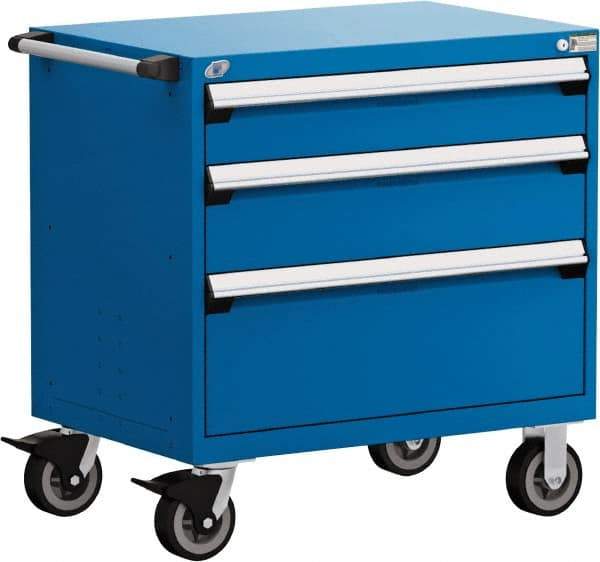 Rousseau Metal - 5 Drawer Steel Tool Roller Cabinet - 30" Wide x 37-1/2" High x 27" Deep, Ball Bearing Drawer Slides, Blue - Exact Industrial Supply