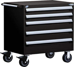 Rousseau Metal - 5 Drawer Steel Tool Roller Cabinet - 36" Wide x 37-1/2" High x 24" Deep, Ball Bearing Drawer Slides, Black - Exact Industrial Supply