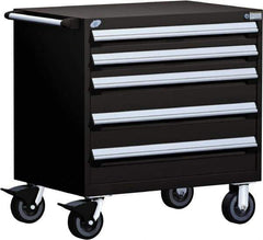 Rousseau Metal - 5 Drawer Steel Tool Roller Cabinet - 36" Wide x 37-1/2" High x 18" Deep, Ball Bearing Drawer Slides, Black - Exact Industrial Supply