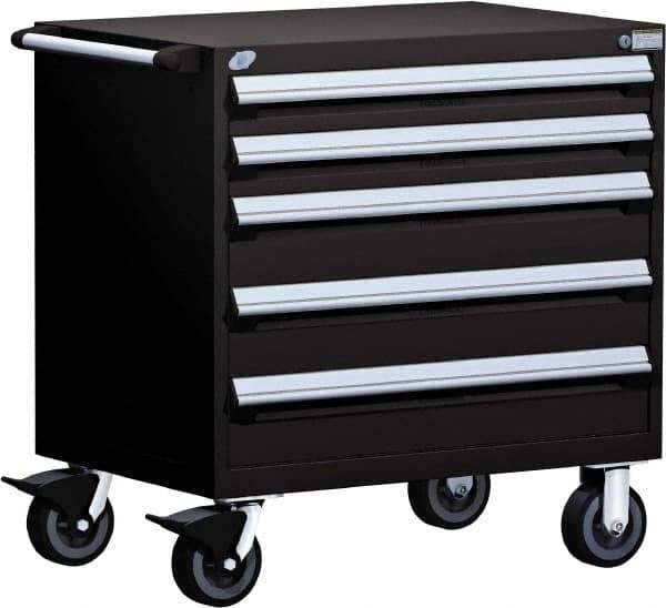 Rousseau Metal - 5 Drawer Steel Tool Roller Cabinet - 30" Wide x 37-1/2" High x 27" Deep, Ball Bearing Drawer Slides, Black - Exact Industrial Supply