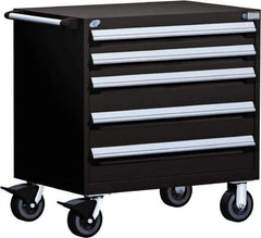 Rousseau Metal - 5 Drawer Steel Tool Roller Cabinet - 30" Wide x 37-1/2" High x 21" Deep, Ball Bearing Drawer Slides, Black - Exact Industrial Supply