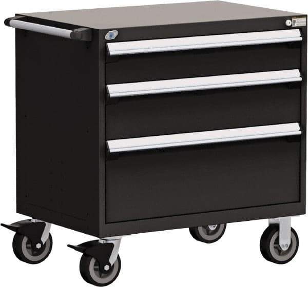 Rousseau Metal - 5 Drawer Steel Tool Roller Cabinet - 30" Wide x 37-1/2" High x 21" Deep, Ball Bearing Drawer Slides, Black - Exact Industrial Supply