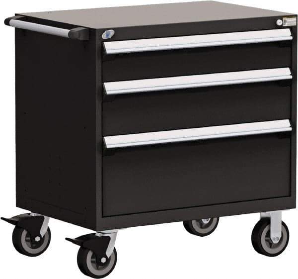 Rousseau Metal - 5 Drawer Steel Tool Roller Cabinet - 30" Wide x 37-1/2" High x 27" Deep, Ball Bearing Drawer Slides, Black - Exact Industrial Supply