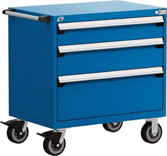 Rousseau Metal - 3 Drawer Steel Tool Roller Cabinet - 36" Wide x 37-1/2" High x 24" Deep, Ball Bearing Drawer Slides, Blue - Exact Industrial Supply