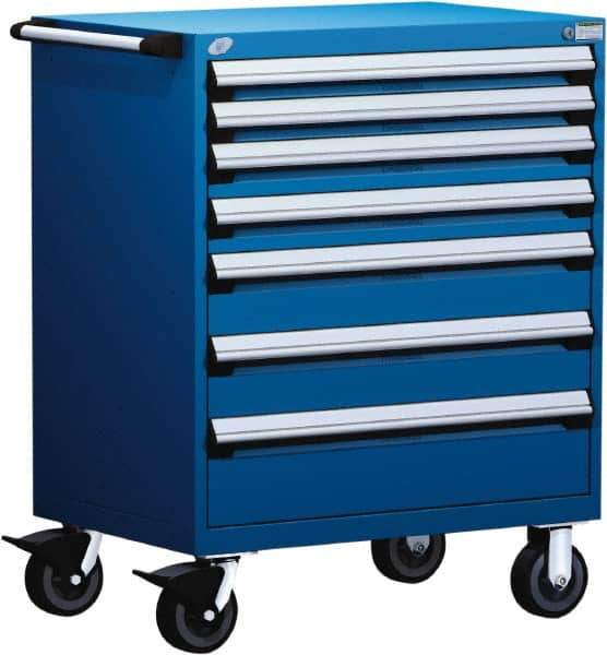 Rousseau Metal - 5 Drawer Steel Tool Roller Cabinet - 30" Wide x 45-1/2" High x 21" Deep, Ball Bearing Drawer Slides, Blue - Exact Industrial Supply