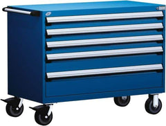 Rousseau Metal - 5 Drawer Steel Tool Roller Cabinet - 48" Wide x 37-1/2" High x 24" Deep, Ball Bearing Drawer Slides, Blue - Exact Industrial Supply