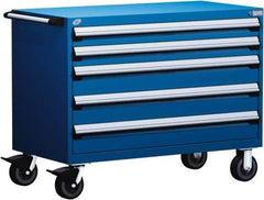 Rousseau Metal - 5 Drawer Steel Tool Roller Cabinet - 48" Wide x 37-1/2" High x 24" Deep, Ball Bearing Drawer Slides, Blue - Exact Industrial Supply