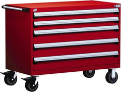 Rousseau Metal - 5 Drawer Steel Tool Roller Cabinet - 48" Wide x 37-1/2" High x 27" Deep, Ball Bearing Drawer Slides, Red - Exact Industrial Supply