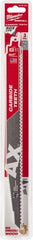 Milwaukee Tool - 12" Long x 1" Thick, Carbide Reciprocating Saw Blade - Tapered Profile, 7 TPI, Toothed Edge, Universal Shank - Exact Industrial Supply