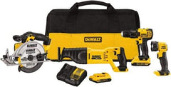 DeWALT - 20 Volt Cordless Tool Combination Kit - Includes 1/2" Drill/Driver, Reciprocating Saw, 6-1/2 Circular Saw & LED Worklight, Lithium-Ion Battery Included - Exact Industrial Supply