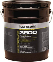 Rust-Oleum - 5 Gal Safety Yellow Gloss Finish Acrylic Enamel Paint - 150 to 270 Sq Ft per Gal, Interior/Exterior, Direct to Metal - Exact Industrial Supply