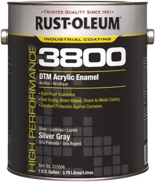 Rust-Oleum - 1 Gal Silver Gray Gloss Finish Acrylic Enamel Paint - 150 to 270 Sq Ft per Gal, Interior/Exterior, Direct to Metal - Exact Industrial Supply