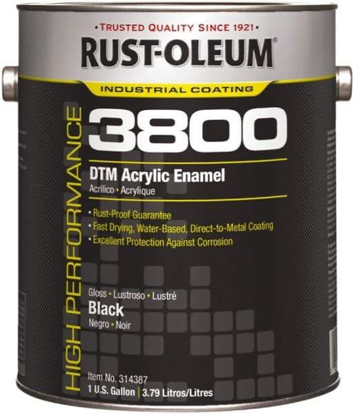 Rust-Oleum - 1 Gal Black Gloss Finish Acrylic Enamel Paint - 150 to 270 Sq Ft per Gal, Interior/Exterior, Direct to Metal - Exact Industrial Supply