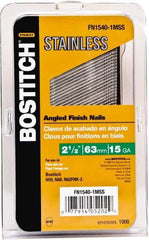 Stanley Bostitch - 15 Gauge 0.07" Shank Diam 2-1/2" Long Finishing Nails for Power Nailers - Stainless Steel, Smooth Shank, Angled Stick Adhesive Collation, Round Head, Chisel Point - Exact Industrial Supply