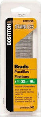 Stanley Bostitch - 18 Gauge 0.05" Shank Diam 1-1/4" Long Brad Nails for Power Nailers - Stainless Steel, Ring Shank, Straight Stick Adhesive Collation, Brad Head, Chisel Point - Exact Industrial Supply