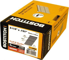 Stanley Bostitch - 11 Gauge 0.131" Shank Diam 2-1/2" Long Framing Nails for Power Nailers - Steel, Bright Finish, Smooth Shank, Angled Stick Wire Collation, Round Head, Diamond Point - Exact Industrial Supply