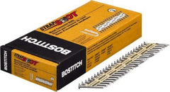 Stanley Bostitch - 10 Gauge 0.148" Shank Diam 1-1/2" Long Metal Connecting Nails for Power Nailers - Steel, Bright Finish, Smooth Shank, Angled Stick Paper Tape Collation, Round Head, Diamond Point - Exact Industrial Supply