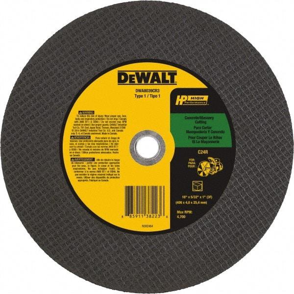 DeWALT - 16" 24 Grit Silicon Carbide Cutoff Wheel - 5/32" Thick, 1" Arbor, 4,700 Max RPM, Use with Chop Saws - Exact Industrial Supply