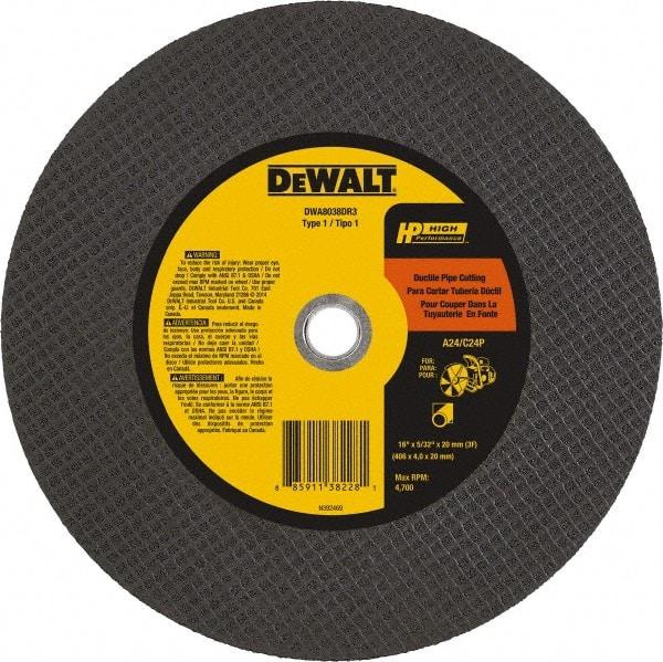 DeWALT - 16" 24 Grit Silicon Carbide Cutoff Wheel - 5/32" Thick, 20mm Arbor, 4,700 Max RPM, Use with Chop Saws - Exact Industrial Supply