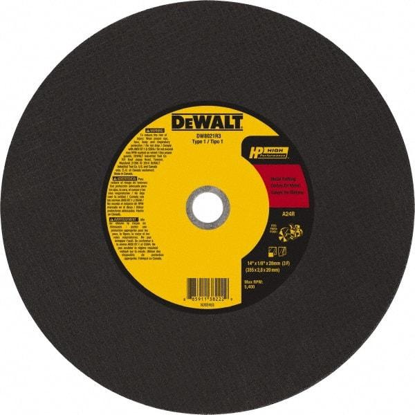 DeWALT - 14" 24 Grit Aluminum Oxide Cutoff Wheel - 1/8" Thick, 20mm Arbor, 5,500 Max RPM, Use with Chop Saws - Exact Industrial Supply