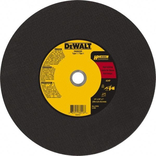 DeWALT - 14" 24 Grit Aluminum Oxide Cutoff Wheel - 1/8" Thick, 20mm Arbor, 5,500 Max RPM, Use with Chop Saws - Exact Industrial Supply