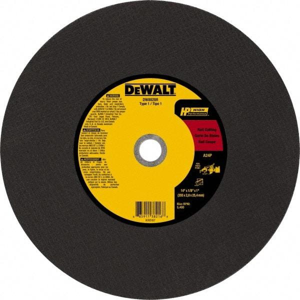 DeWALT - 14" 24 Grit Aluminum Oxide Cutoff Wheel - 1/8" Thick, 1" Arbor, 5,500 Max RPM, Use with Chop Saws - Exact Industrial Supply