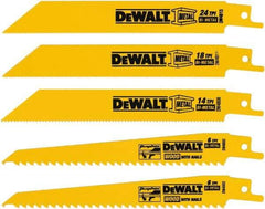 DeWALT - 5 Pieces, 6" Long x 0.04" Thickness, Bi-Metal Reciprocating Saw Blade Set - Straight Profile, 6 to 18 Teeth, Toothed Edge - Exact Industrial Supply