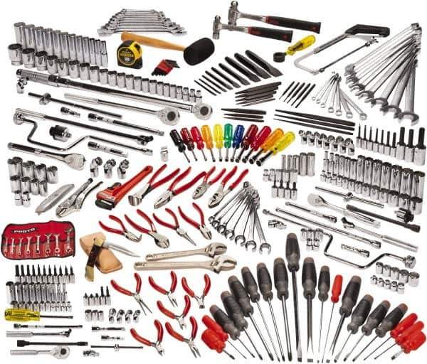 Proto - 334 Piece 1/4, 3/8 & 1/2" Drive Master Tool Set - Comes in Roller Cabinet - Exact Industrial Supply