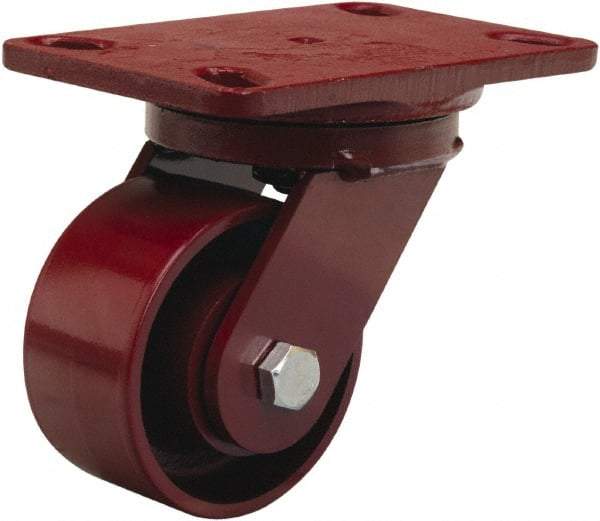 Hamilton - 4" Diam x 2" Wide x 5-5/8" OAH Top Plate Mount Swivel Caster - Cast Iron, 1,000 Lb Capacity, Sealed Precision Ball Bearing, 4-1/2 x 6-1/2" Plate - Exact Industrial Supply