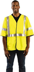 OccuNomix - Size 4XL Flame Resistant/Retardant Yellow Solid General Purpose Vest - 56 to 58" Chest, ANSI 107-2015, ASTM F1506, ATPV=7.1 cal/Sq cm, NFPA 70E/HRC=1, Hook & Loop Closure, 1 Pocket, Polyester Blend - Exact Industrial Supply
