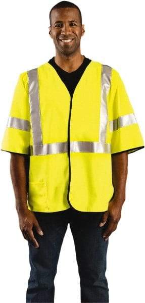 OccuNomix - Size 3XL Flame Resistant/Retardant Yellow Solid General Purpose Vest - 52 to 54" Chest, ANSI 107-2015, ASTM F1506, ATPV=7.1 cal/Sq cm, NFPA 70E/HRC=1, Hook & Loop Closure, 1 Pocket, Polyester Blend - Exact Industrial Supply